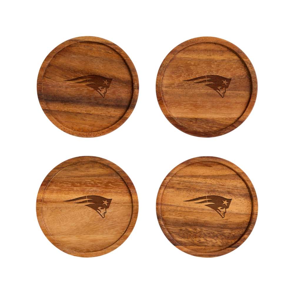 New England Patriots Crate & Barrel NFL Tondo Acacia Wood Coasters, Set of 4 with acacia wood and team logo