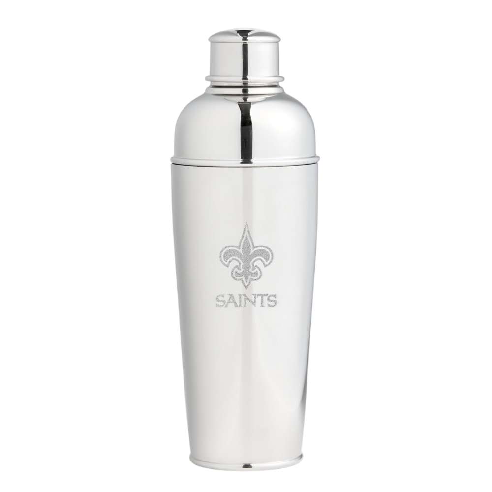 New Orleans Saints Crate & Barrel Easton Stainless Steel Cocktail Shaker with polished stainless steel and team logo design