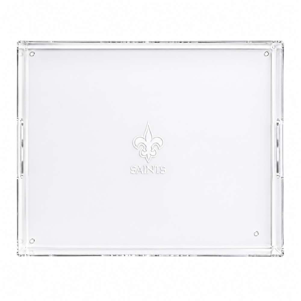 New Orleans Saints Crate & Barrel NFL Large Rectangle Acrylic Decorative Tray with team logo on white acrylic