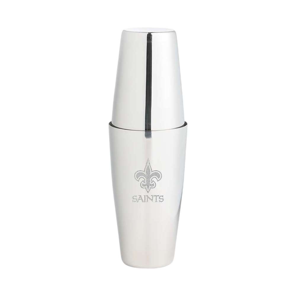 New Orleans Saints Crate & Barrel Stainless Steel Boston Shaker with polished stainless steel finish