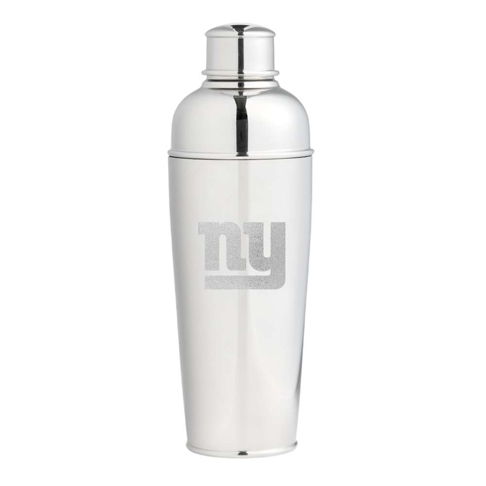 New York Giants Crate & Barrel Easton Stainless Steel Cocktail Shaker with polished stainless steel and team logo design