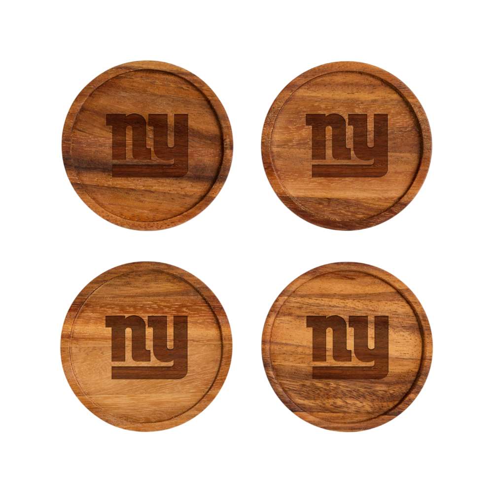 New York Giants Crate & Barrel NFL Tondo Acacia Wood Coasters, Set of 4 with acacia wood and team logo