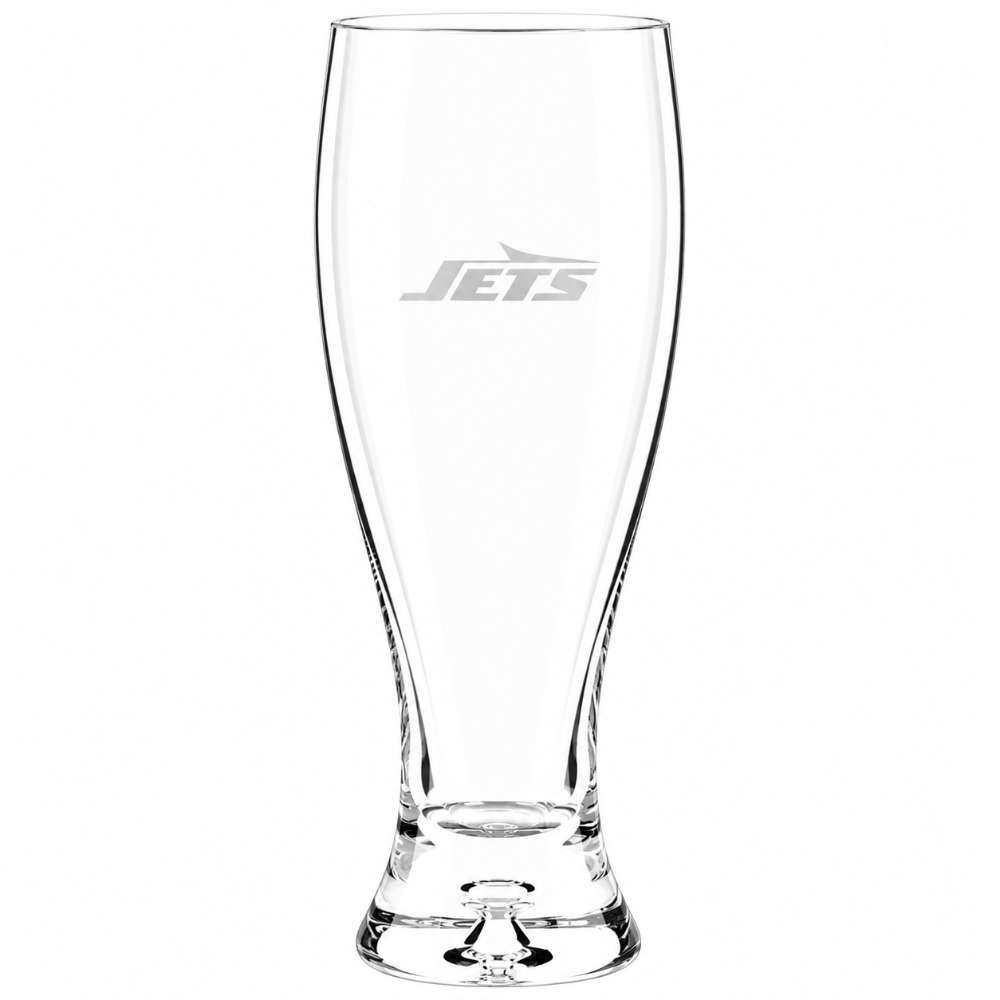 New York Jets Crate & Barrel Direction 17oz Hand-Blown Pilsner Beer Glass, Set of 4 hand-blown glass with team logo