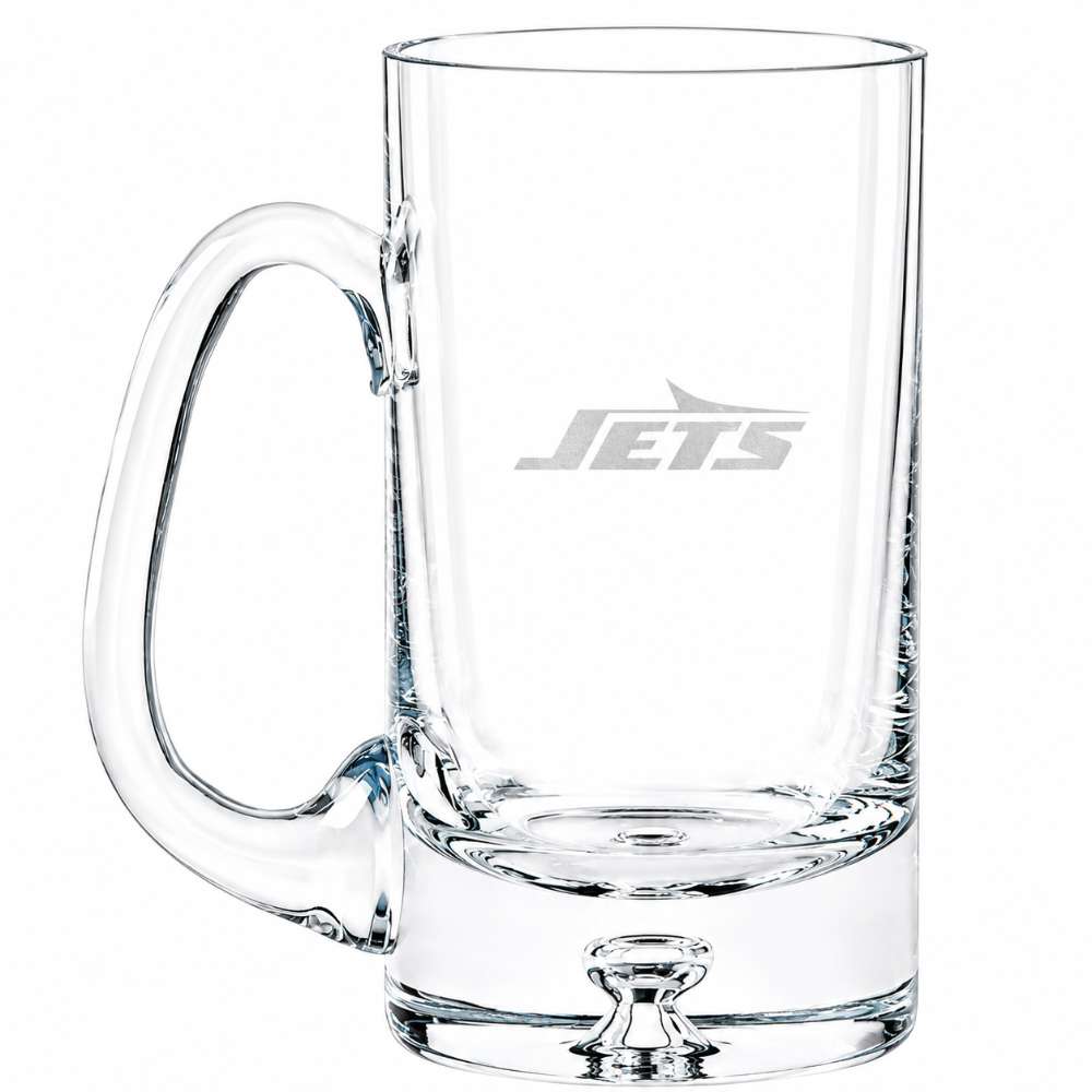 New York Jets Crate & Barrel Direction 22oz Hand-Blown Beer Mug, Set of 4 hand-blown glass with team logo