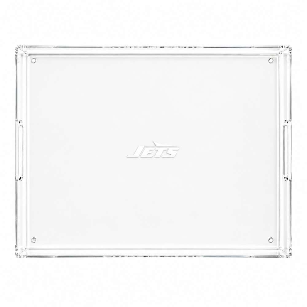 New York Jets Crate & Barrel NFL Large Rectangle Acrylic Decorative Tray with team logo on white acrylic