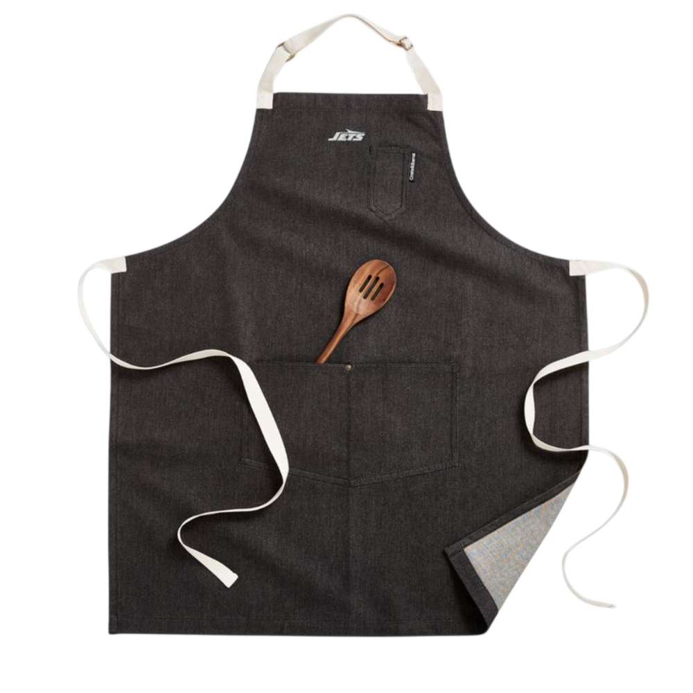 New York Jets Crate & Barrel NFL Organic Cotton Kitchen Apron with Pockets black organic cotton denim with adjustable straps and pockets