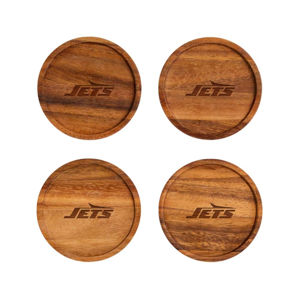 New York Jets Crate & Barrel NFL Tondo Acacia Wood Coasters, Set of 4 with acacia wood and team logo