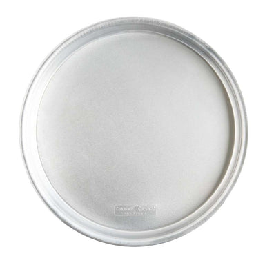 Nordic Ware Naturals 14" Deep Dish Pizza Pan seen from above on white showing the round natural aluminum pan with its deep straight sides and the Nordic Ware stamp.
