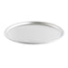Nordic Ware Naturals 14" Traditional Pizza Pan at a low angle on white showing the shallow profile and the rolled rim.