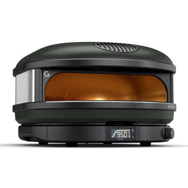 Off-Black Gozney Arc XL Pizza Oven angled front view on white showing the copper-toned dome interior the stainless side panel and the display reading 950.