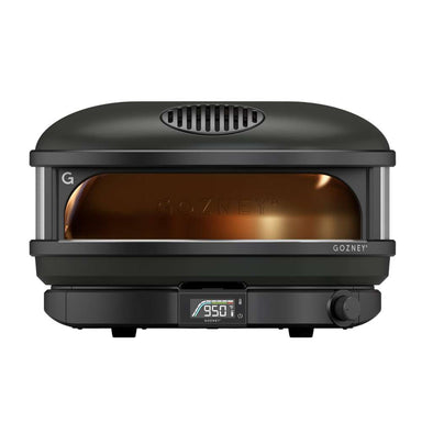 Off-Black Gozney Arc XL Pizza Oven straight-on front view on white with the copper-toned dome interior visible through the wide mouth and the display reading 950.