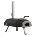 Ooni Karu 2 Pizza Oven angled rear view of the matte black shell with the top carry handle fuel hatch and vented back panel.