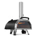 Ooni Karu 2 Pro Pizza Oven angled front view with flames behind the glass door and the digital thermometer showing 950.