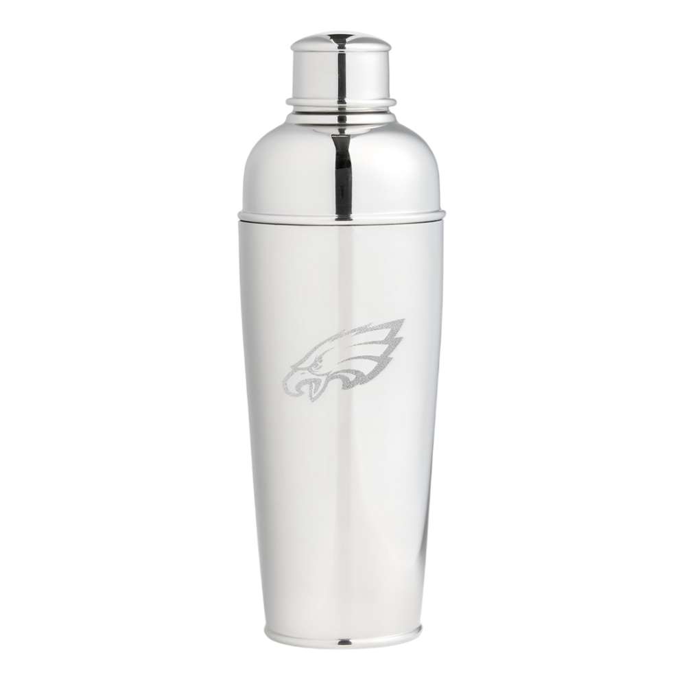 Philadelphia Eagles Crate & Barrel Easton Stainless Steel Cocktail Shaker with polished stainless steel and team logo design