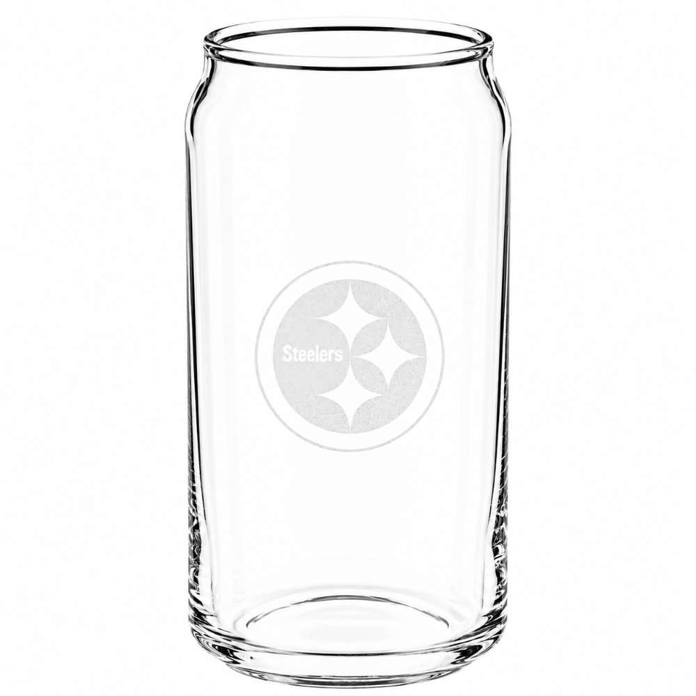 Pittsburgh Steelers Crate & Barrel Beer Can 16oz Glass, Set of 4 with NFL team logo