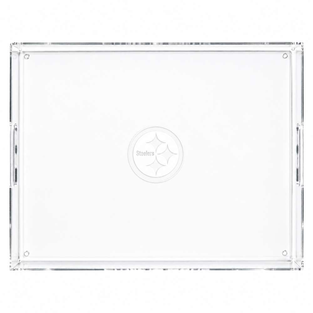 Pittsburgh Steelers Crate & Barrel NFL Large Rectangle Acrylic Decorative Tray with team logo on white acrylic
