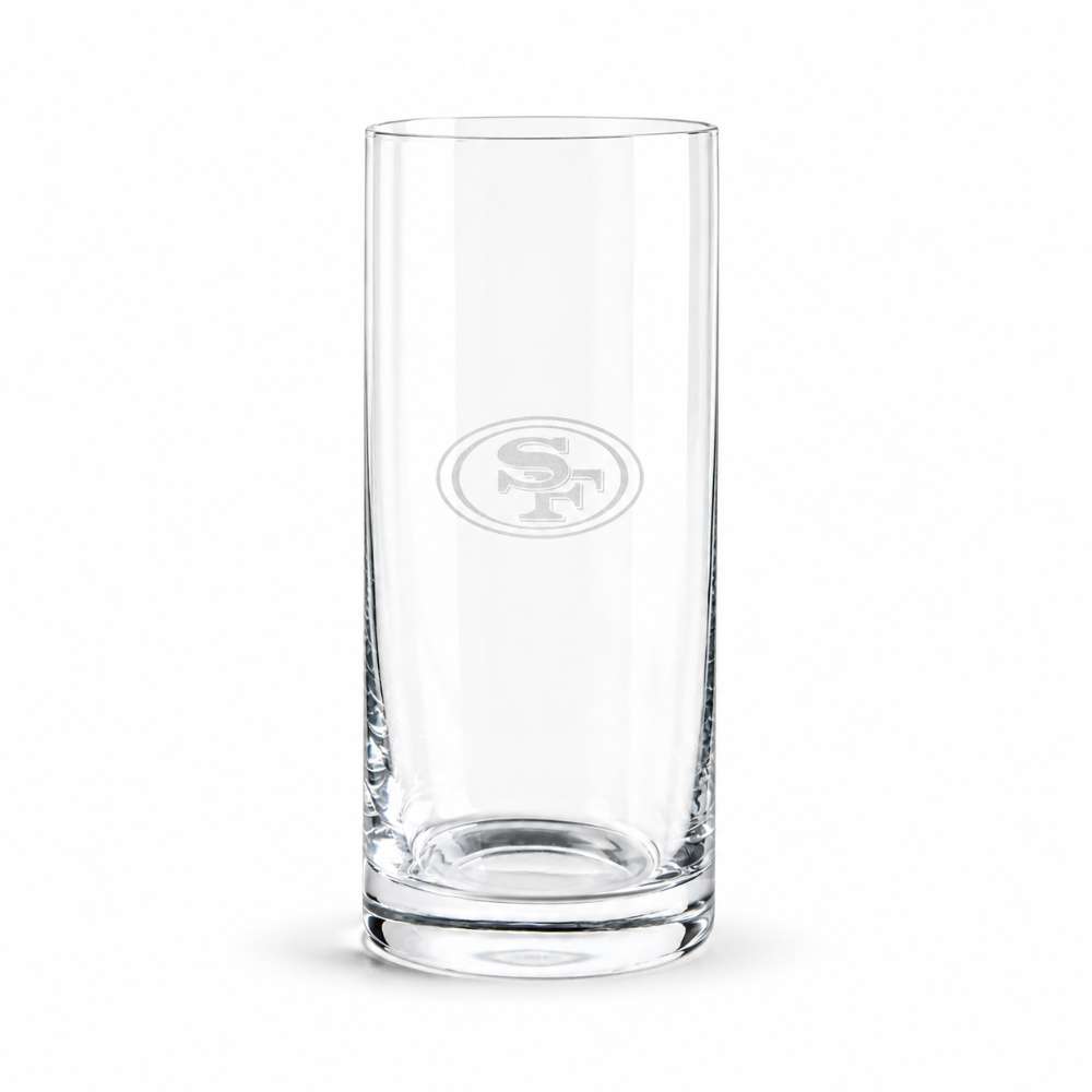 San Francisco 49ers Crate & Barrel Aspen Highball Glass Set with NFL team logo on classic 18 oz glass
