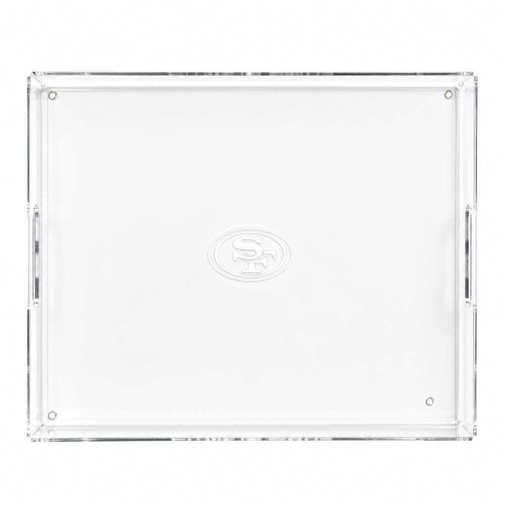 San Francisco 49ers Crate & Barrel NFL Large Rectangle Acrylic Decorative Tray with team logo on white acrylic