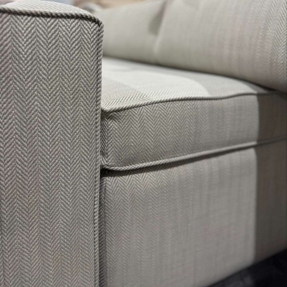 Saratoga Chevron fabric Inovabed Wall Bed with Extended Sofa close-up of the herringbone weave on the sofa arm and seat cushion