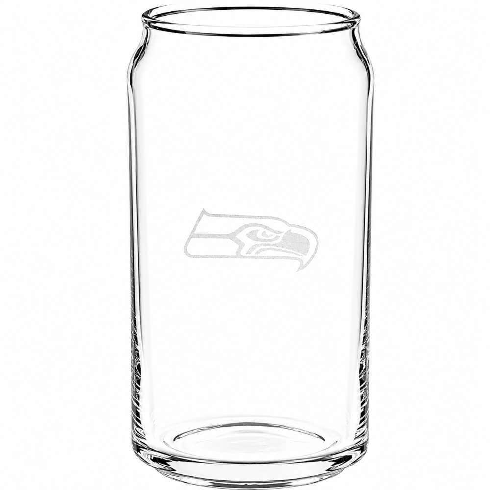 Seattle Seahawks Crate & Barrel Beer Can 16oz Glass, Set of 4 with NFL team logo