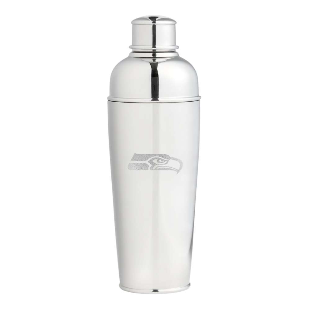 Seattle Seahawks Crate & Barrel Easton Stainless Steel Cocktail Shaker with polished stainless steel and team logo design