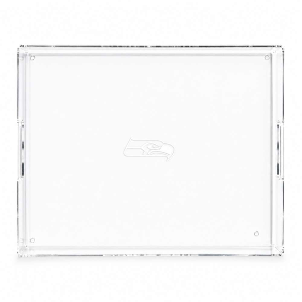Seattle Seahawks Crate & Barrel NFL Large Rectangle Acrylic Decorative Tray with team logo on white acrylic