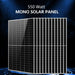 Specification and lifestyle image of the 550W solar panel used in the Sun Gold Power 10000W 48VDC 120V/240V LifePo4 25.6KWH Lithium Battery Off-Grid Solar Kit.
