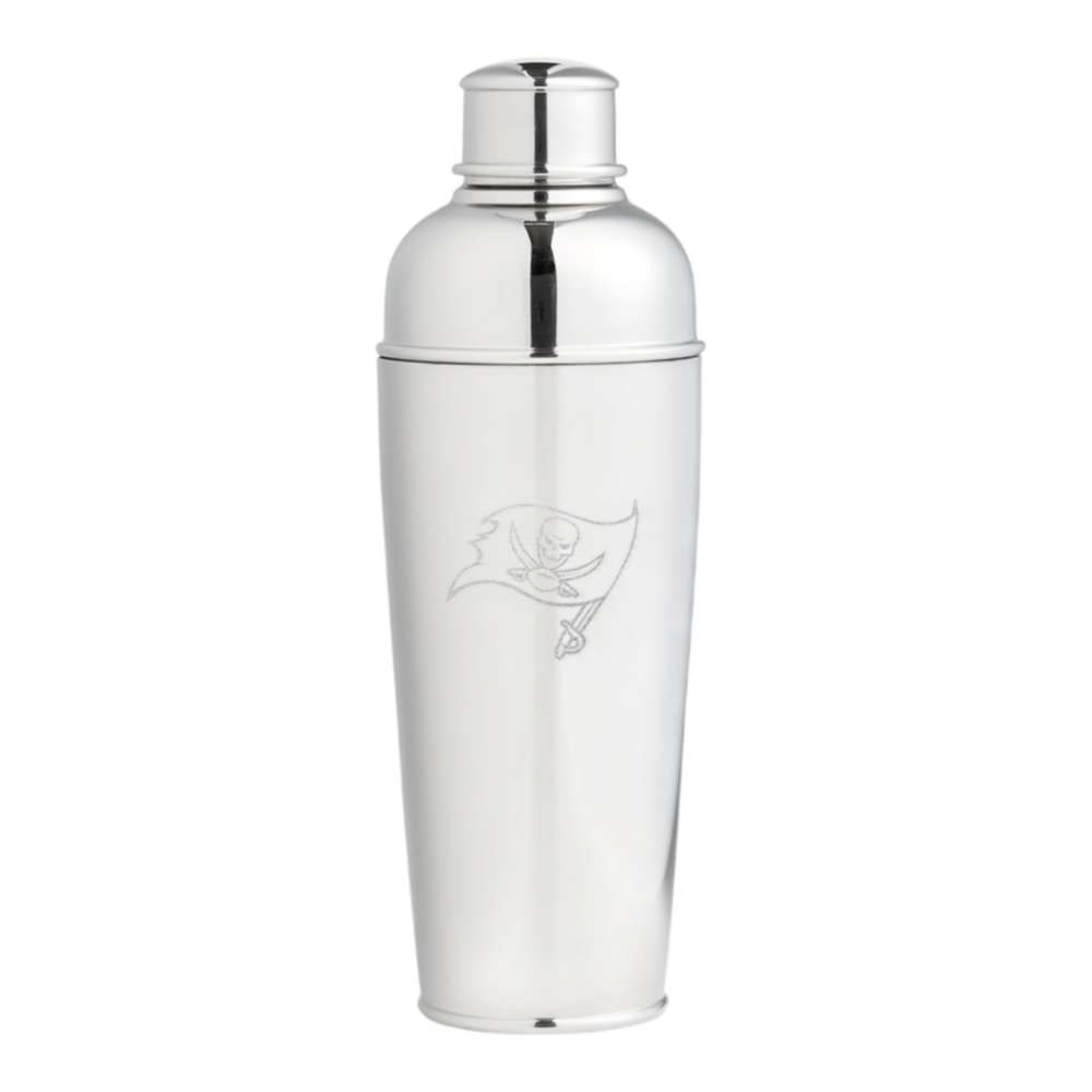 Tampa Bay Buccaneers Crate & Barrel Easton Stainless Steel Cocktail Shaker with polished stainless steel and team logo design