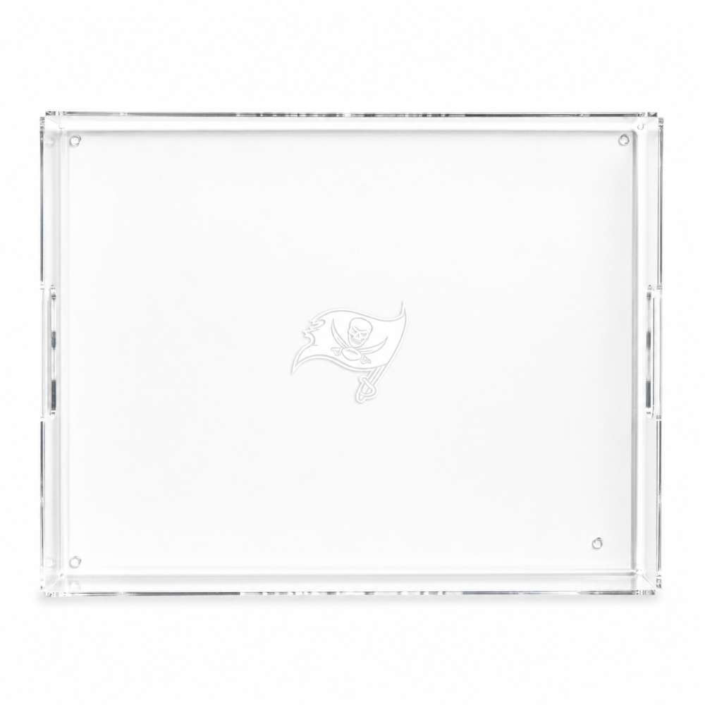 Tampa Bay Buccaneers Crate & Barrel NFL Large Rectangle Acrylic Decorative Tray with team logo on white acrylic
