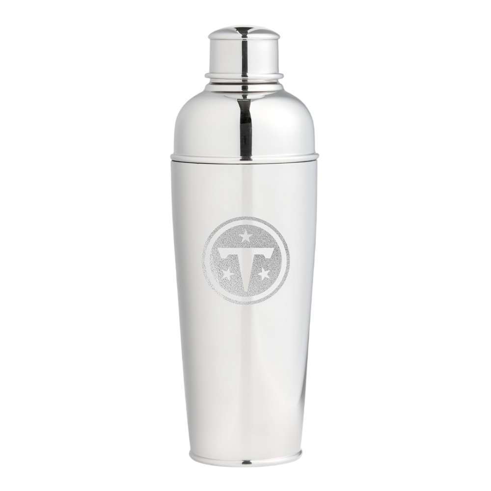Tennessee Titans Crate & Barrel Easton Stainless Steel Cocktail Shaker with polished stainless steel and team logo design