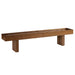 Walnut Crate & Barrel Shuffleboard at a three quarter angle on a white background with the empty pale maple playfield running the length of the cabinet above two slab legs