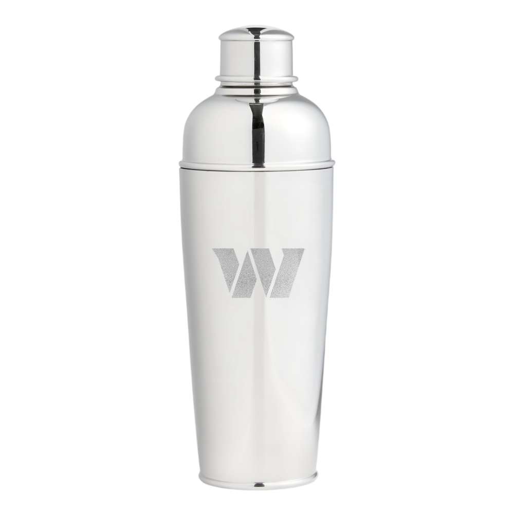 Washington Commanders Crate & Barrel Easton Stainless Steel Cocktail Shaker with polished stainless steel and team logo design