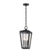 White and Patina Brass Crate & Barrel Andrews Outdoor Lantern Pendant Light with three white aluminum shades open at both ends on a patina brass steel frame, shown in the main product view