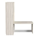 White Ash Inovabed Murphy Bed with Desk in side profile on a white background, closed with the tabletop projecting forward above a silver footrest bar
