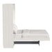White Ash Inovabed Murphy Bed with Desk in side profile on a white background, opened with pillows and white bedding on the mattress