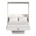 White Ash Inovabed Murphy Bed with Desk seen head-on on a white background, opened with two white pillows and white bedding over the mattress