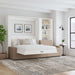 White Ash Inovabed Wall Bed with Extended Sofa bright styled room with the bed lowered beneath two framed coastal prints