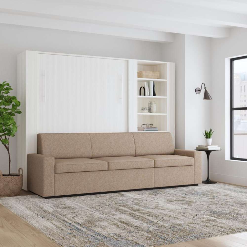 White Ash Inovabed Wall Bed with Extended Sofa bright styled room with the unit closed as a sofa beside a window