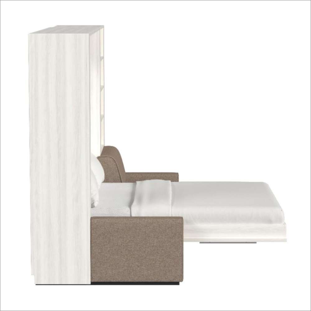White Ash Inovabed Wall Bed with Extended Sofa side profile with the bed lowered