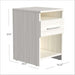 White Ash Inovabed Wall Bed with Sofa and Two Nightstands showing one nightstand with dimension labels reading 25 inches high, 20 inches deep and 16.25 inches wide