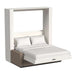 White Ash Inovabed Wall Bed with Sofa photographed at an angle on a white background, opened with two white pillows and white bedding over the mattress