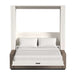 White Ash Inovabed Wall Bed with Sofa seen head-on on a white background, opened with two white pillows and white bedding over the mattress