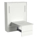 White Inovabed Murphy Bed with Desk photographed at an angle on a white background, closed with the table extended and the footrest panel visible underneath