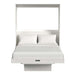 White Inovabed Murphy Bed with Desk seen head-on on a white background, opened with white bedding and the folded table below the foot of the bed