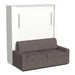 White Inovabed Wall Bed with Sofa and Two Nightstands photographed at an angle on a white background, closed with a two-seat gray sofa in front of the cabinet