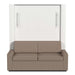 White Inovabed Wall Bed with Sofa and Two Nightstands seen head-on on a white background, closed with a two-seat beige sofa in front of the cabinet