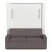 White Inovabed Wall Bed with Sofa and Two Nightstands seen head-on on a white background, closed with a two-seat gray sofa in front of the cabinet