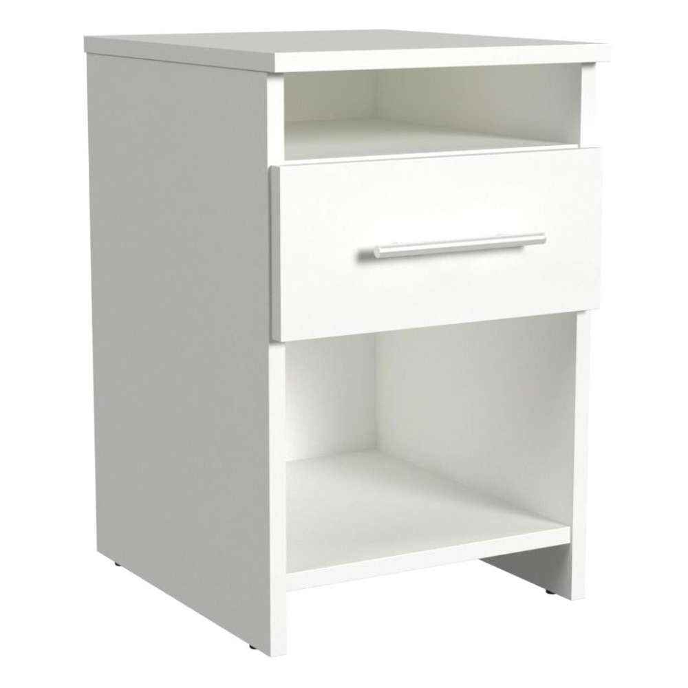 White Inovabed Wall Bed with Sofa and Two Nightstands showing one nightstand at an angle on a white background