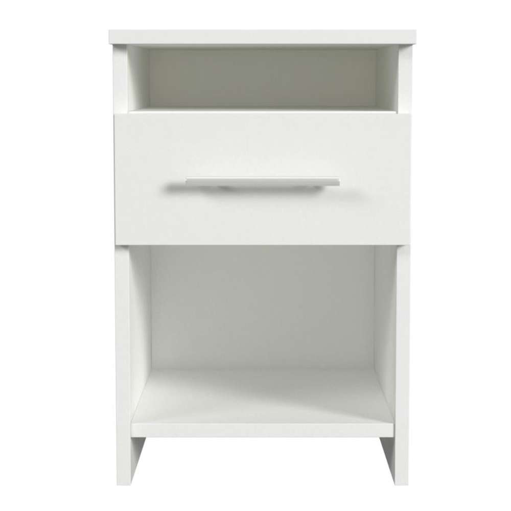 White Inovabed Wall Bed with Sofa and Two Nightstands showing one nightstand head-on on a white background