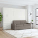 White Inovabed Wall Bed with Sofa and Wide Flex Cabinet closed as a gray sofa in a loft-style room with a wall sconce, a round side table and a tall window